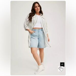 Torrid Green and Pink Striped Shirt dress. 1X